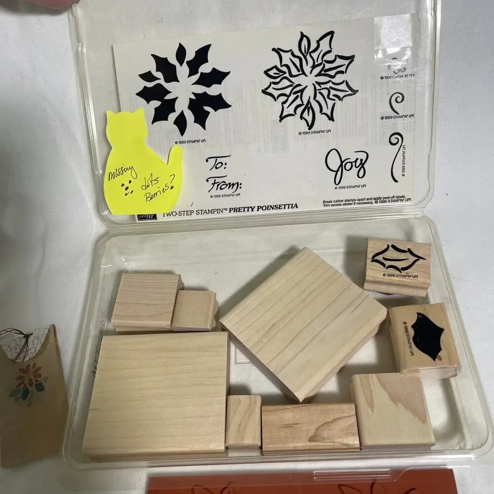 Stampin Up Stamps Pretty POINSETTIA Wood Mounted Christmas Most Still Unused